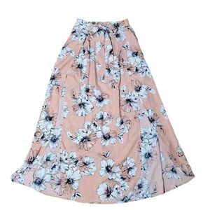High Waist Maxi Skirt - Pink floral